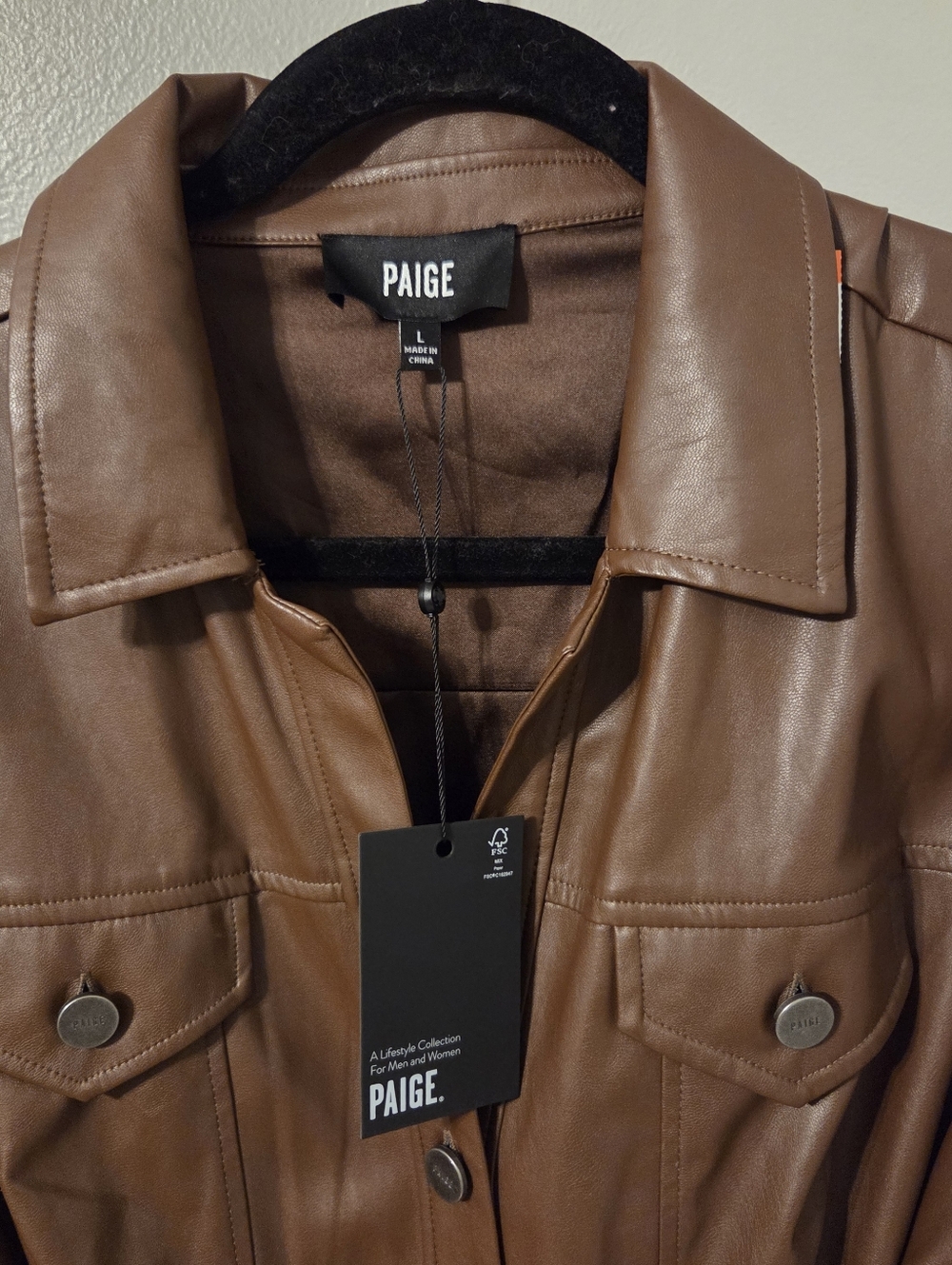 PAIGE Womens Brown Amina Faux Leather Button Front Mini Shirt Dress Sz L - Picture 8 of 11